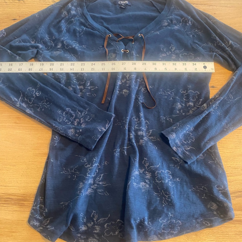 Chaps Navy Lace-Up Long Sleeve Top Women’s Large Preloved - Picture 6 of 9